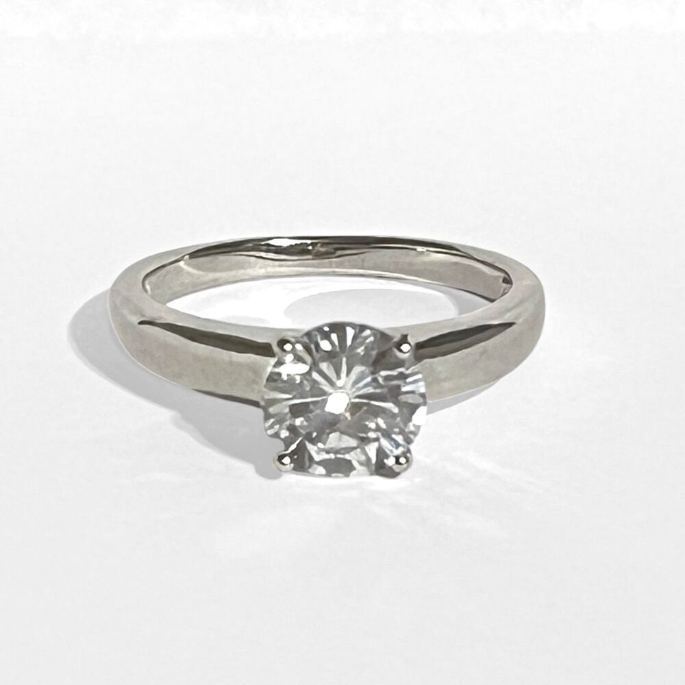 Round Cubic Zirconia Solitaire Ring Silver Tone Size 8.75 Classic CZ Jewelry